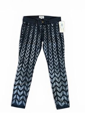 Current Elliott Ankle Skinny Jeans Chevron Rhinestone Black Gray Size 28 Y2K